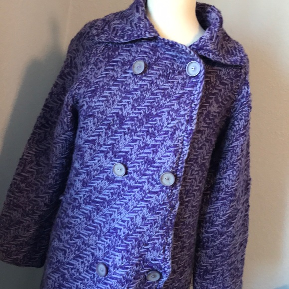 Vintage Sweaters - Hand knitted purple large cardigan